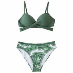Nikcorp Ženski bikini set kupaći kostim, cvjetni uzorak i zelena boja, podesive naramenice i uklonjive košarice, veličina XL