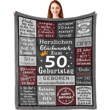 Nikcorp Deka prekrivač za 50. rođendan Jubilej 150 x 130 cm njemački tekst flanela od poliesterskog 100% mekano lagano brzo sušenje za njega poklon 50 godina