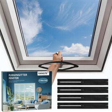 Nikcorp Mreža protiv komaraca za krovne prozore, samoljepljiva s čičkom, 130x150 cm, set od 4 komada, crna boja poliester