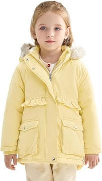 Nikcorp Zimska jakna za djevojčice s kapuljačom, vodootporna, s krznom, žuta, veličina za 6 godina, topla i vjetrootporna podstava