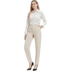 Nikcorp Ženske hlače odijelo s dugim nogavicama za visoke žene, bež boja, ravni kroj, materijal koji se ne glača, veličina 3XL