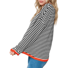 Nikcorp Ženski prugasti džemper od 100% pamuka, okrugli izrez, topli mekani pleteni pulover, crno-bijeli, veličina M