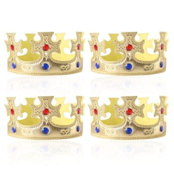 Nikcorp Kraljevska kruna za maskenbal, set 4 komada, zlatna s draguljima, dodaci za kostim kralja i kraljice, 57 cm, za djecu i odrasle
