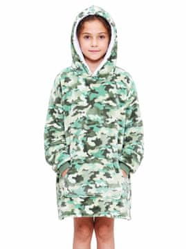 Nikcorp Deka majica za djecu 2u1 s kapuljačom, mekana oversize dječja deka s rukavima, topli flis, zelena maskirna, univerzalna veličina