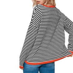 Nikcorp Ženski prugasti džemper od 100% pamuka, okrugli izrez, topli mekani pleteni pulover, crno-bijeli, veličina M