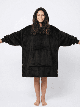 Nikcorp Deka majica 2u1 dječja oversize s kapuljačom, topla mekana majica s klokan džepom i Sherpa podstavom, univerzalna, crna