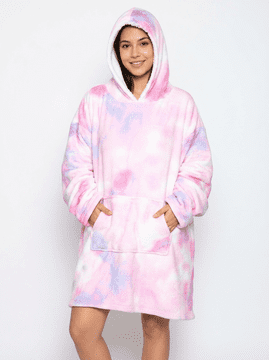 Nikcorp Deka-majica s kapuljačom, debela i topla oversize nosiva deka od Sherpa flisa, univerzalna veličina, ružičasta