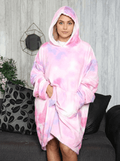 Nikcorp Deka-majica s kapuljačom, debela i topla oversize nosiva deka od Sherpa flisa, univerzalna veličina, ružičasta