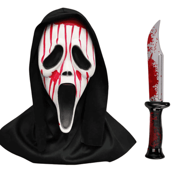 Nikcorp Maska Vrisak i nož za Halloween kostim, set za prerušavanje Scream, univerzalna veličina za odrasle i djecu, strašni set