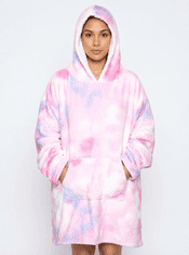 Nikcorp Deka-majica s kapuljačom, debela i topla oversize nosiva deka od Sherpa flisa, univerzalna veličina, ružičasta