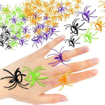 Nikcorp Prstenovi pauci za Halloween, set od 120 komada u 4 boje, podesivi plastični nakit za djecu, party dekoracija i dodaci