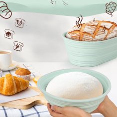 Nikcorp Set za pečenje kruha, 2 silikonska kalupa i pribor za tijesto, okrugla i ovalna košarica, sklopivi dizajn, tirkizna boja