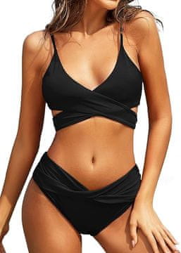 Nikcorp Ženski dvodijelni kupaći kostim Bikini komplet s Push-Up efektom, gaćice visokog struka, crna boja, veličina M