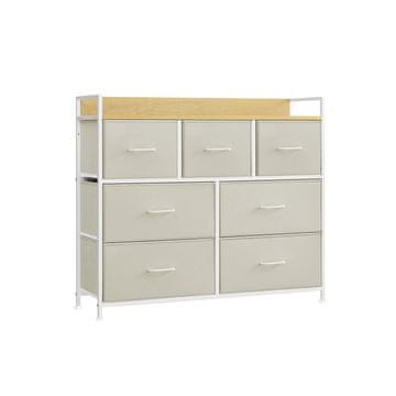 Songmics Komoda 7 tkanina ladice 285x98x85 cm krem bijela