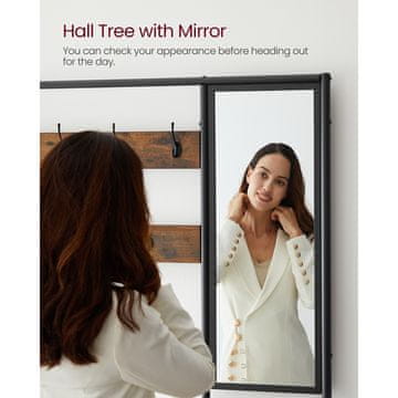 Songmics Vješalica za kapute s kukama ogledalom i klupom 35x98x180 cm smeđa