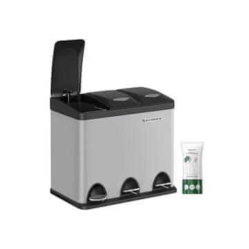 Songmics Kanta za smeće za kuhinju 3-u-1 s pedalom 47x28.3x39.5 cm siva