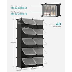 Songmics Polica za cipele 10 pregrada 32x165x125 cm Crna