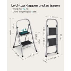 Songmics Sklopiva ljestve s 2 stepenice 455x82x55 cm siva