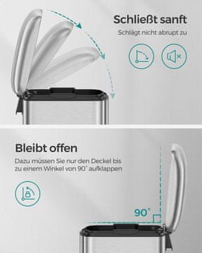 Songmics Kanta za smeće s pedalom 345x275x615 cm Srebrna