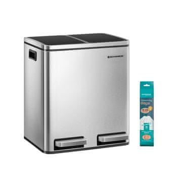 Songmics Kanta za reciklažu 2 pregrade 41x47x36 cm Srebrna