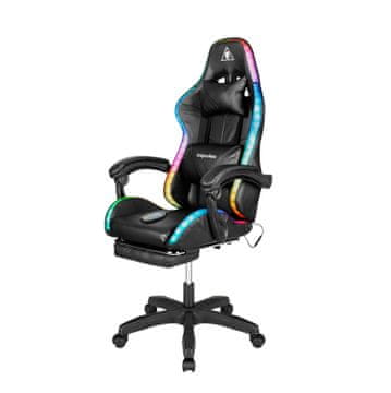 Krüger&Matz Podesiva LED RGB stolica za igranje s masažom u 7 točaka i osloncem za noge