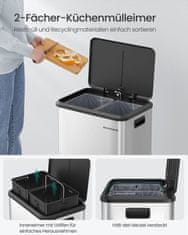 Songmics Kuhinjski kantu za smeće s 2 pretinca za recikliranje 417x332x494 cm srebrni