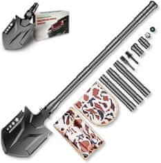 Nikcorp Višenamjenska survival kamping lopata 24u1, sklopiva taktička lopata s kompasom, manganski čelik, 83 cm, crna