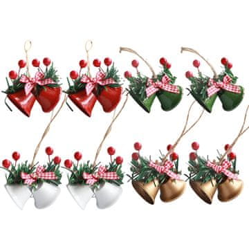 Nikcorp Božićni ukrasi zvona za bor, set 8 komada, mix 4 boje, visina 7 cm, dekorativni privjesci od plastike otporni na pucanje