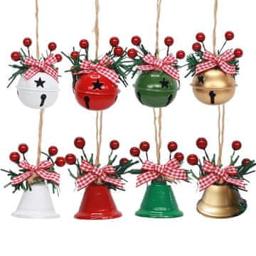 Nikcorp Božićni ukrasi za bor zvončića u setu od 8 komada, miješane boje (crvena, zlatna, srebrna i zelena), dva dizajna, 4.5-5 cm