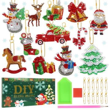 Nikcorp Božićni ukrasi Diamond Painting set za izradu 12 komada, kreativni DIY set za dijamantni vez sa šarenim kristalićima