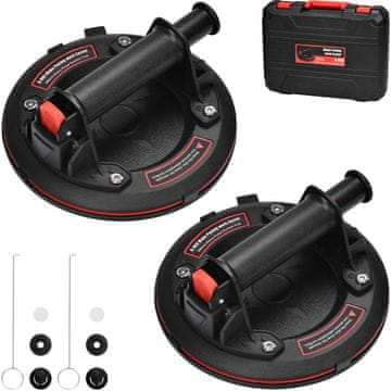 Nikcorp Vakuumski podizač za staklo i pločice, vakuumska čaša s pumpom do 200 kg, set od 2 komada, s koferom, 200 mm