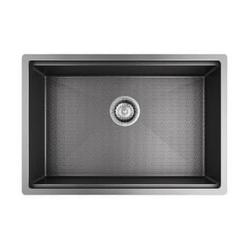 Nikcorp Jednokoritni kuhinjski sudoper 64x44 cm, nehrđajući čelik SUS304, crni nano-premaz, struktura pčelinjeg saća, podgradni moont