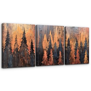 Nikcorp Slike na platnu set 3 komada 40x58 cm, zidna dekoracija za dnevni boravak, motiv apstraktna zlatna šuma, HD tisak