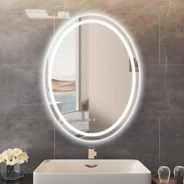 Nikcorp Kupaonsko ogledalo s LED rasvjetom 70x90 cm, ovalno, funkcija odmagljivanja, podesiva boja svjetla i zatamnjenje