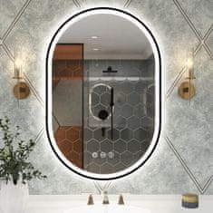Nikcorp Kupaonsko ogledalo LED ovalno 90x60 cm, crni okvir, Bluetooth zvučnik, grijanje protiv magljenja, kaljeno HD staklo, IP44