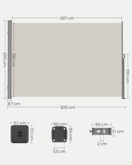 Songmics Bočni tend 200x350 cm Siva