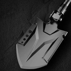 Nikcorp Višenamjenska survival kamping lopata 24u1, sklopiva taktička lopata s kompasom, manganski čelik, 83 cm, crna