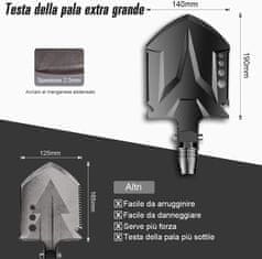 Nikcorp Višenamjenska survival kamping lopata 24u1, sklopiva taktička lopata s kompasom, manganski čelik, 83 cm, crna