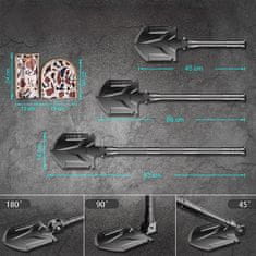 Nikcorp Višenamjenska survival kamping lopata 24u1, sklopiva taktička lopata s kompasom, manganski čelik, 83 cm, crna