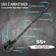 Nikcorp Višenamjenska survival kamping lopata 24u1, sklopiva taktička lopata s kompasom, manganski čelik, 83 cm, crna