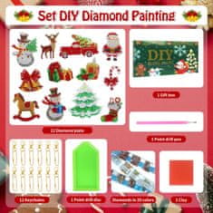 Nikcorp Božićni ukrasi Diamond Painting set za izradu 12 komada, kreativni DIY set za dijamantni vez sa šarenim kristalićima