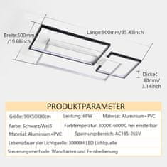 Nikcorp LED stropna svjetiljka moderna geometrijska 90x50 cm, 68W, 8160 lm, prigušiva, s daljinskim upravljačem, crna/bijela