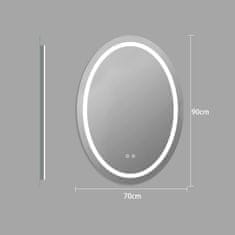 Nikcorp Kupaonsko ogledalo s LED rasvjetom 70x90 cm, ovalno, funkcija odmagljivanja, podesiva boja svjetla i zatamnjenje