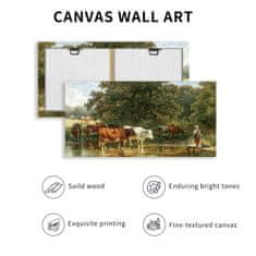 Nikcorp Slika na platnu Krave piju vodu i pastiri 50x100 cm, velika zidna dekoracija, HD tisak na drvenom okviru, pejzaž