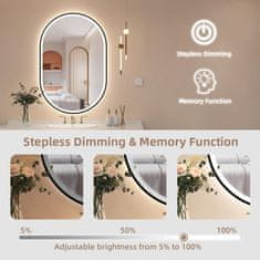 Nikcorp Kupaonsko ogledalo LED ovalno 90x60 cm, crni okvir, Bluetooth zvučnik, grijanje protiv magljenja, kaljeno HD staklo, IP44