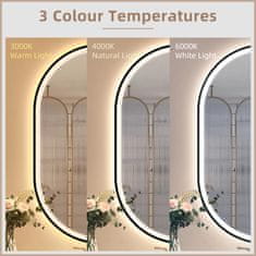 Nikcorp Kupaonsko ogledalo LED ovalno 90x60 cm, crni okvir, Bluetooth zvučnik, grijanje protiv magljenja, kaljeno HD staklo, IP44