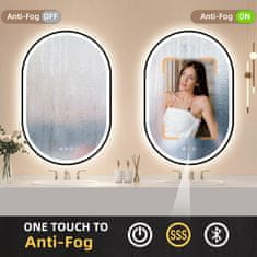 Nikcorp Kupaonsko ogledalo LED ovalno 90x60 cm, crni okvir, Bluetooth zvučnik, grijanje protiv magljenja, kaljeno HD staklo, IP44