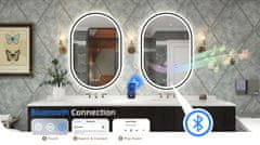 Nikcorp Kupaonsko ogledalo LED ovalno 90x60 cm, crni okvir, Bluetooth zvučnik, grijanje protiv magljenja, kaljeno HD staklo, IP44