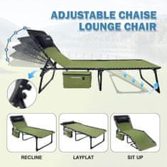 Nikcorp Sklopiva vrtna ležaljka za plažu s termo torbom i jastukom, podesiva u 5 položaja, čelična konstrukcija, nosivost 120 kg, zelena