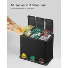 Songmics Kuhinjski kantu za smeće 3 u 1 s pedalom 465x295x405 cm Crni